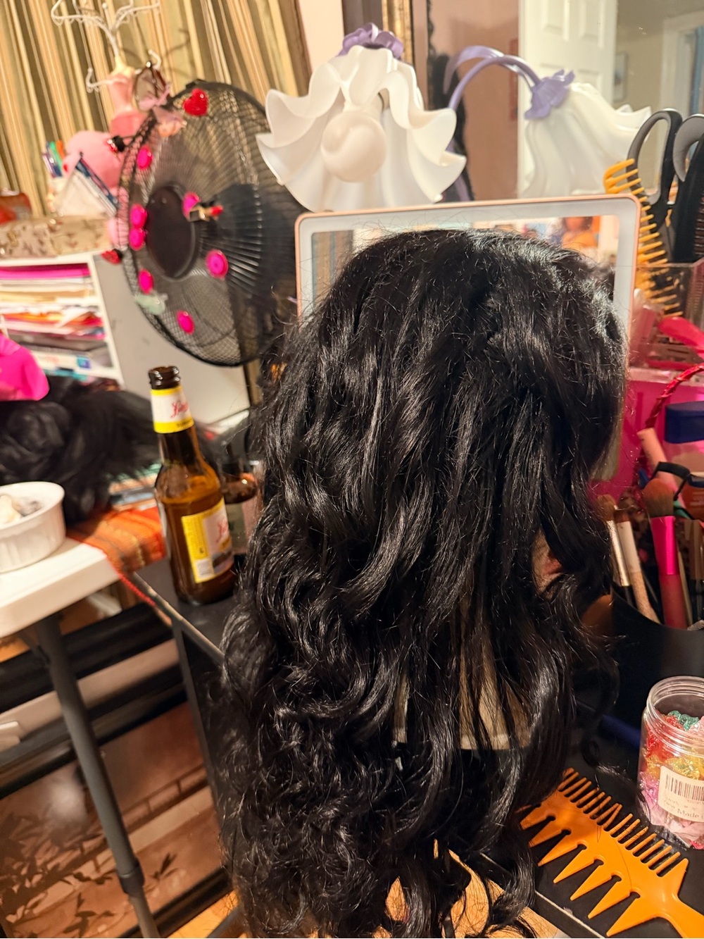 Human hair- Black Straight Long Women's Wig